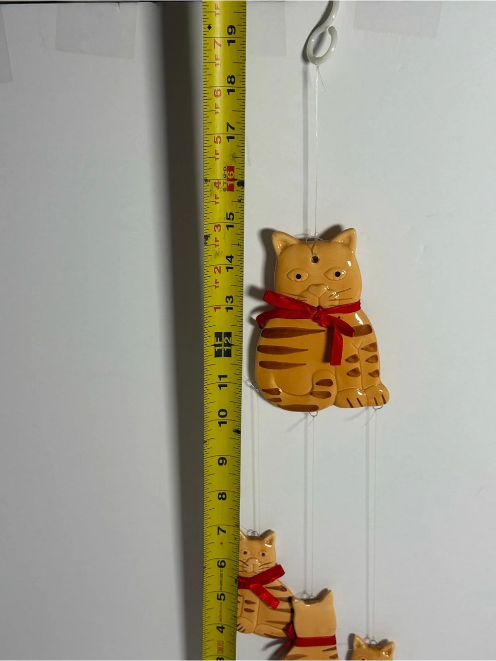 1980s Vintage Cat Family Hand-Painted Ceramic Wind Chime ft.4 Tabby Cats (flaw)